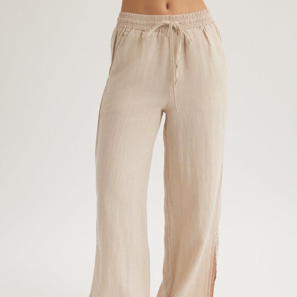 New Bella Dahl Side Slit Wide Leg Pant in Sandal Wood Size XS beige muslin